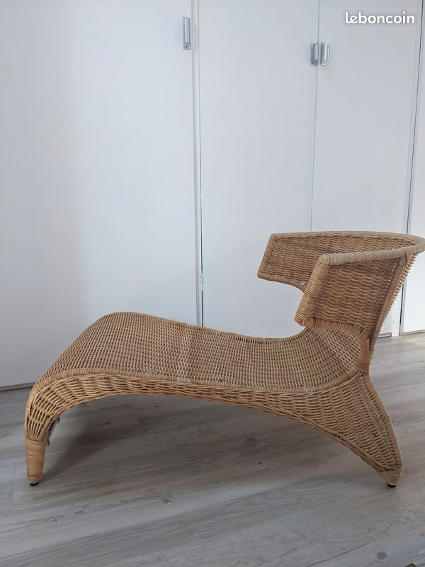 Chaise longue vintage Ikea en rotin