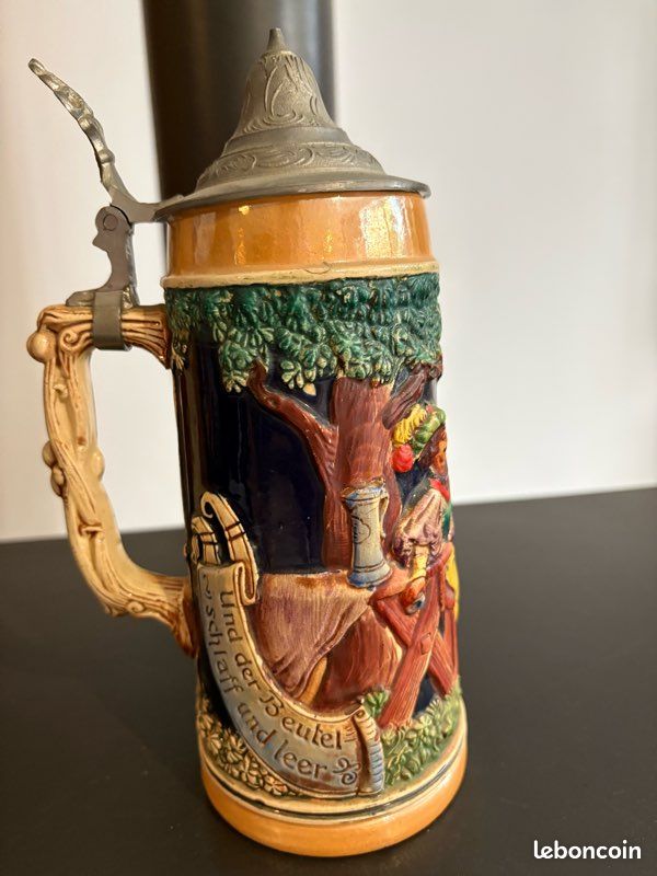 Chope à Bière En Verre Avec Couvercle étain - Personnalisé "Helmut" Vintage