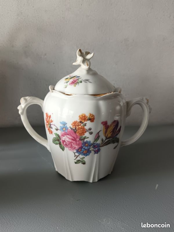 Sucrier Vintage En Porcelaine Blanche à Motif Fleuri - Pot Avec Couvercle - Déco Rétro