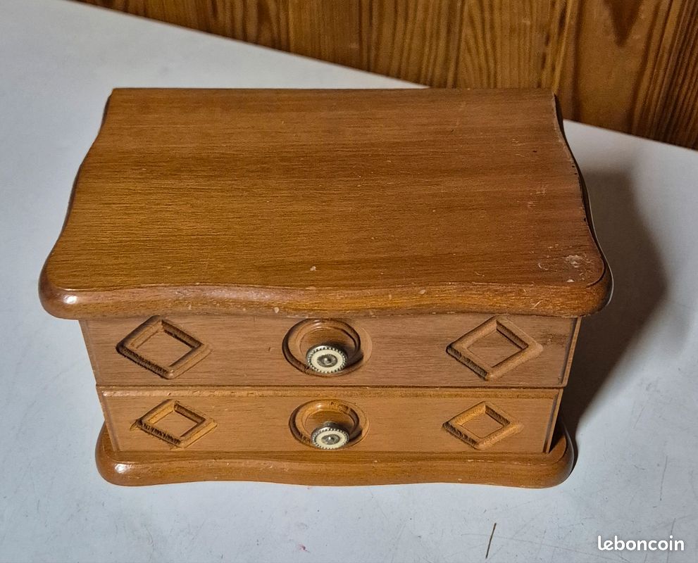 Ancien Coffret à Bijoux En Bois Avec Miroir – Vintage – Déco Rangement élégant