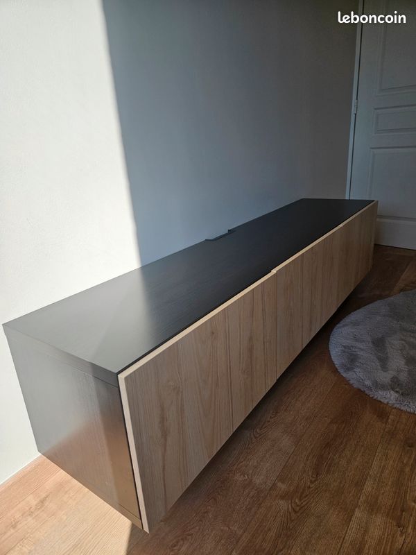 Meuble TV IKEA BESTÅ 180 cm – Noir / effet bois – Très bon état (image 2)