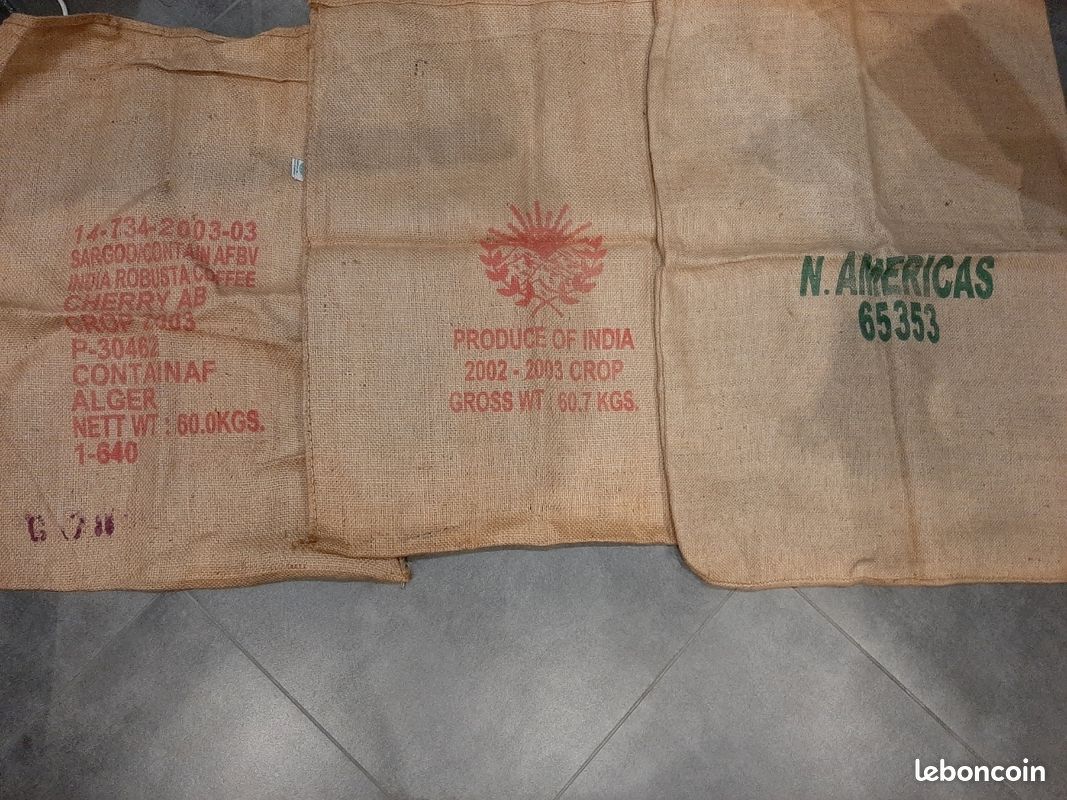 Sac en toile de jute d'époque avec logo de fabricant de café (image 2)