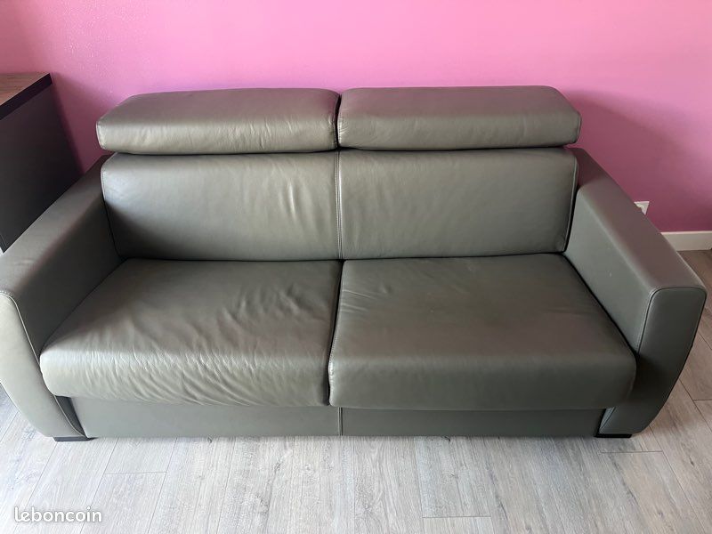 Magnifique canapé convertible en cuir gris (image 4)