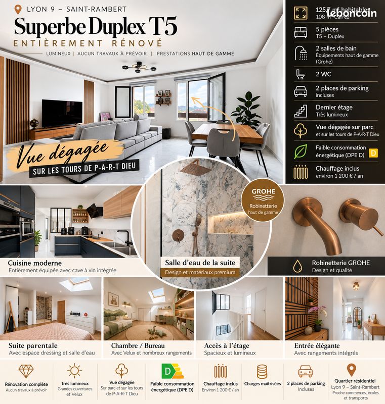 Appartement 5 pièces 126 m² · à Lyon · 125,7 m² · 369 000 €