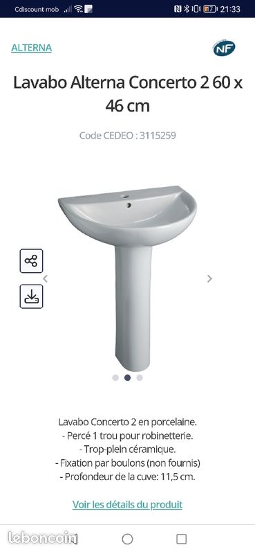 Lavabo avec colonne Alterna concerto 2 (image 1)