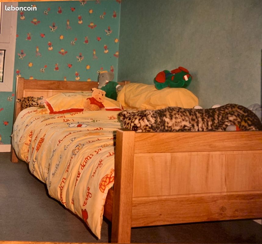Lit chêne massif 90*190 + sommier lattes+ matelas (image 3)