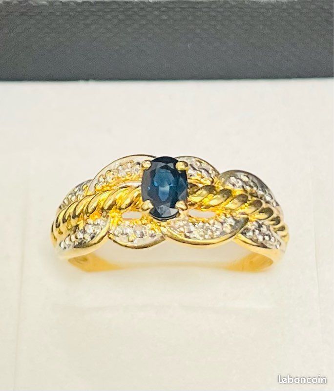 Bague Ancienne Or 18 Carats Jaune Et Blanc Saphir - Taille 57, Style Marguerite, France