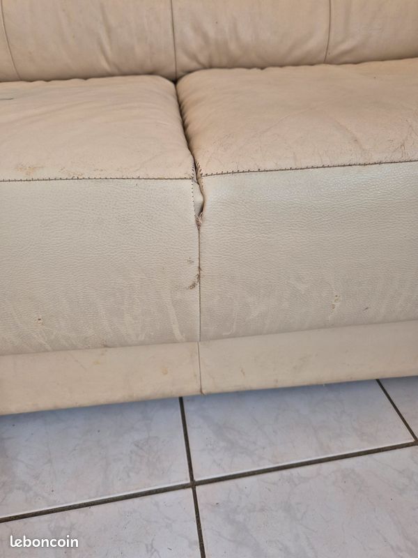 Canapé en cuir blanc/beige (image 6)