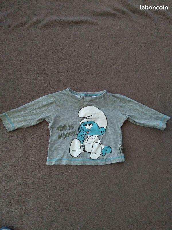 T-shirt manches longues gris T9M Les Schtroumpfs (image 1)