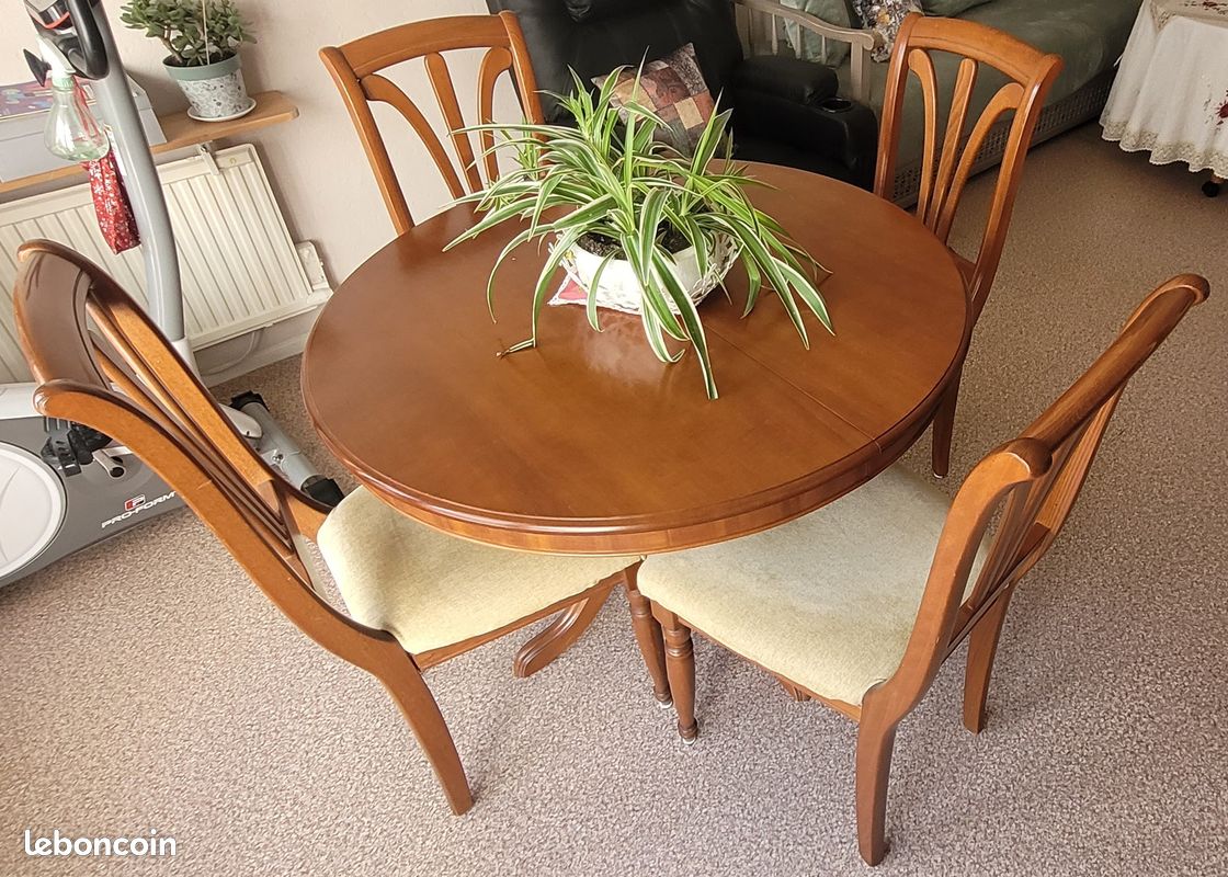 Table Salle à Manger Louis Philippe + 4 Chaises + 2 Fauteuils - Bois Massif