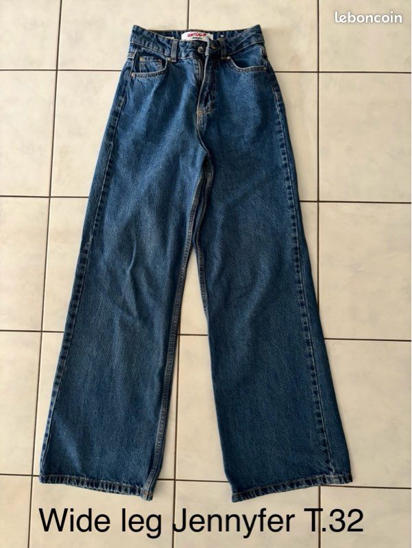 Jean Taille Haute Bleu Cargo Froncé Jennyfer - Taille 32