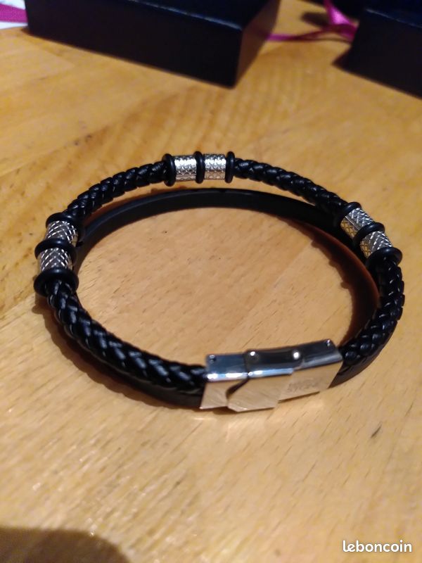 Bracelet homme Harvey Stone double tressé cuir acier (image 2)