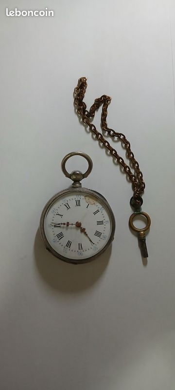 Ancienne Montre Gousset (ou De Col) En Argent Massif - Modèle 'Crabe' Fonctionnel - Occasion Vintage