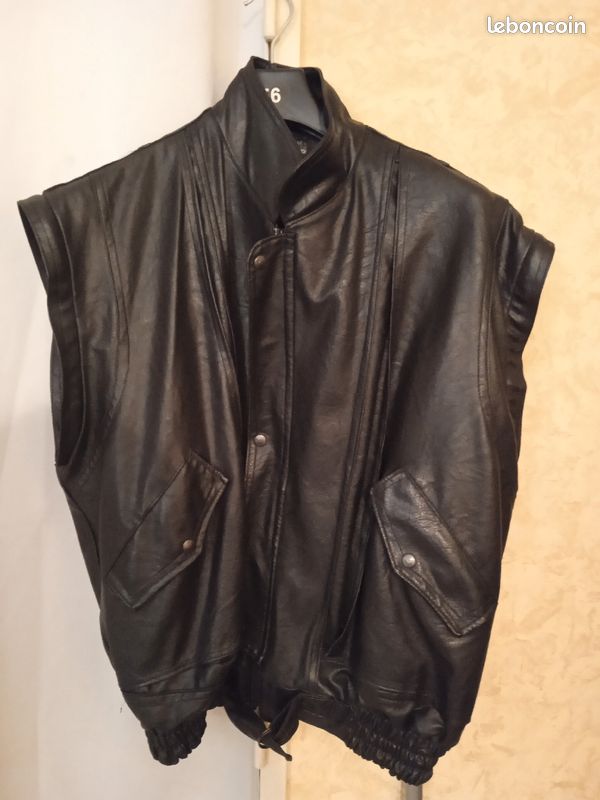 Blouson cuir vintage noir Pervin de chez Carmen fabrication italienne (image 4)