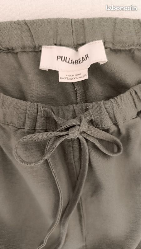 Pantalon coton lin kaki taille 34 (image 5)