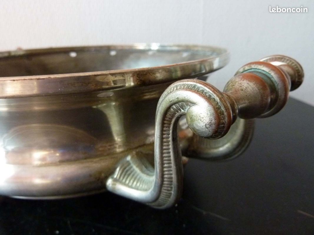 Chauffe-plat Vintage Argenté En Métal - Marque Double J, Poinçonné, Ancien - Occasion En Bon état