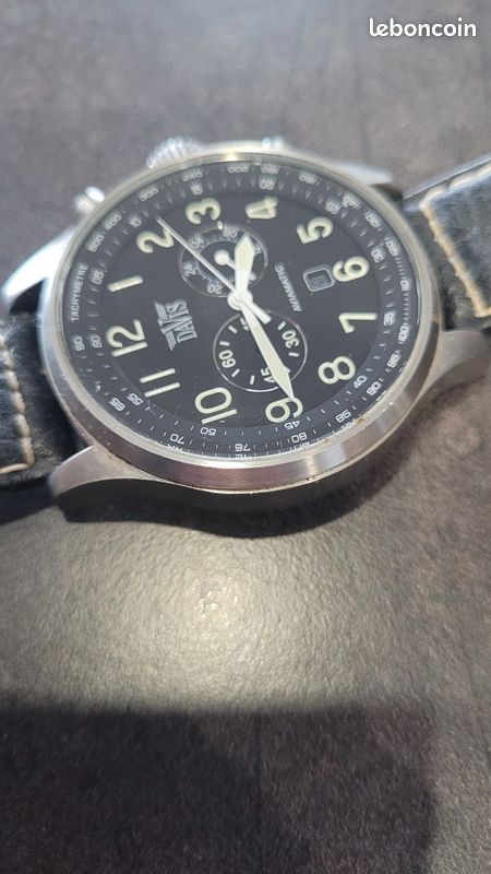 Montre Aviateur DAVIS Chronographe Professional 9930 - 10 ATM, Acier Inoxydable, Neuve