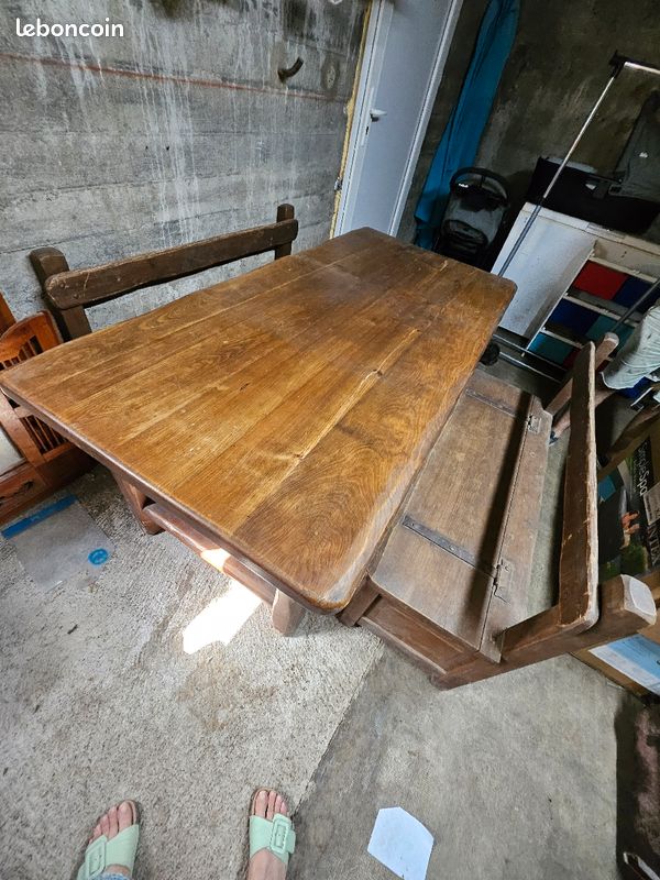 Table en bois avec 2 bancs assorti fait main (image 3)