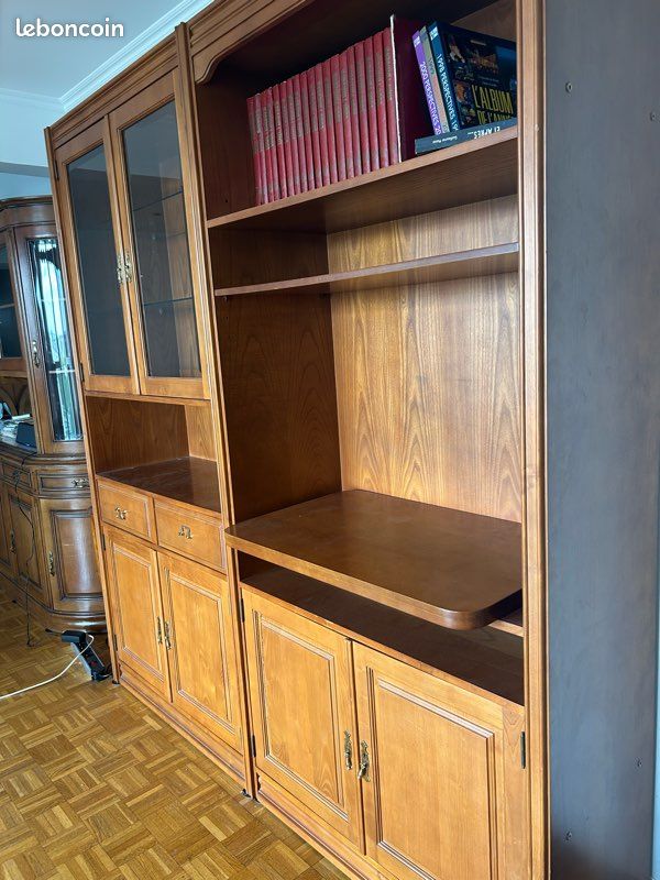 Meuble bibliothèque / meuble TV en bois – 2 éléments – plateau pivotant (image 1)