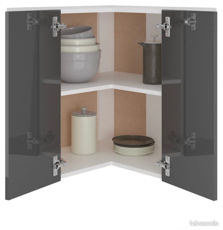 Armoire d'angle suspendue Gris brillant 57x57x60 cm Aggloméré (image 4)