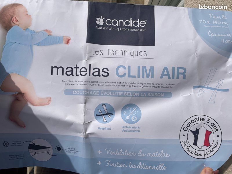 Candide Matelas Bébé 70x140cm Clim Air - Été Hiver Confort Et Respirant