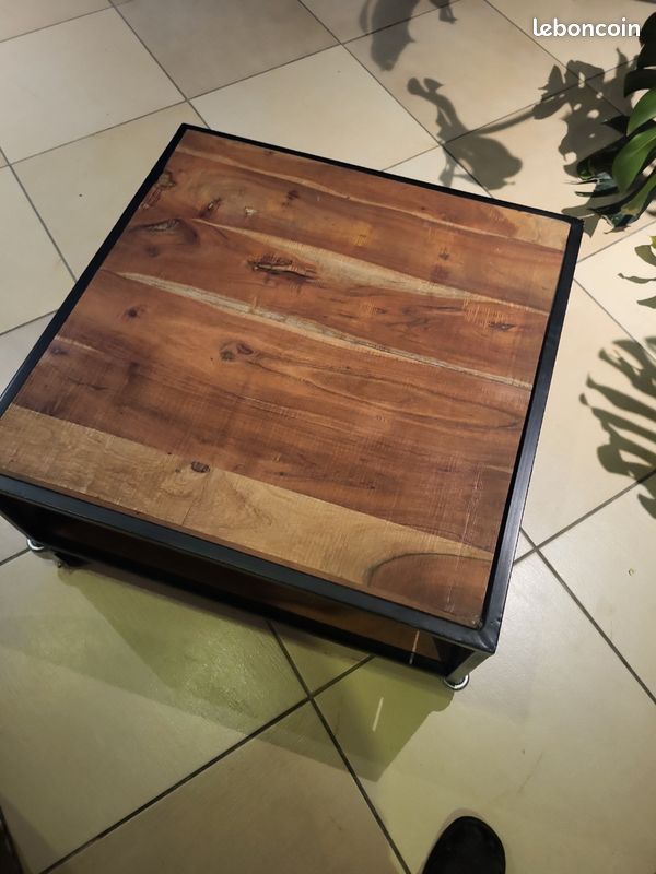 Table basse de salon bois metal style industriel (image 2)