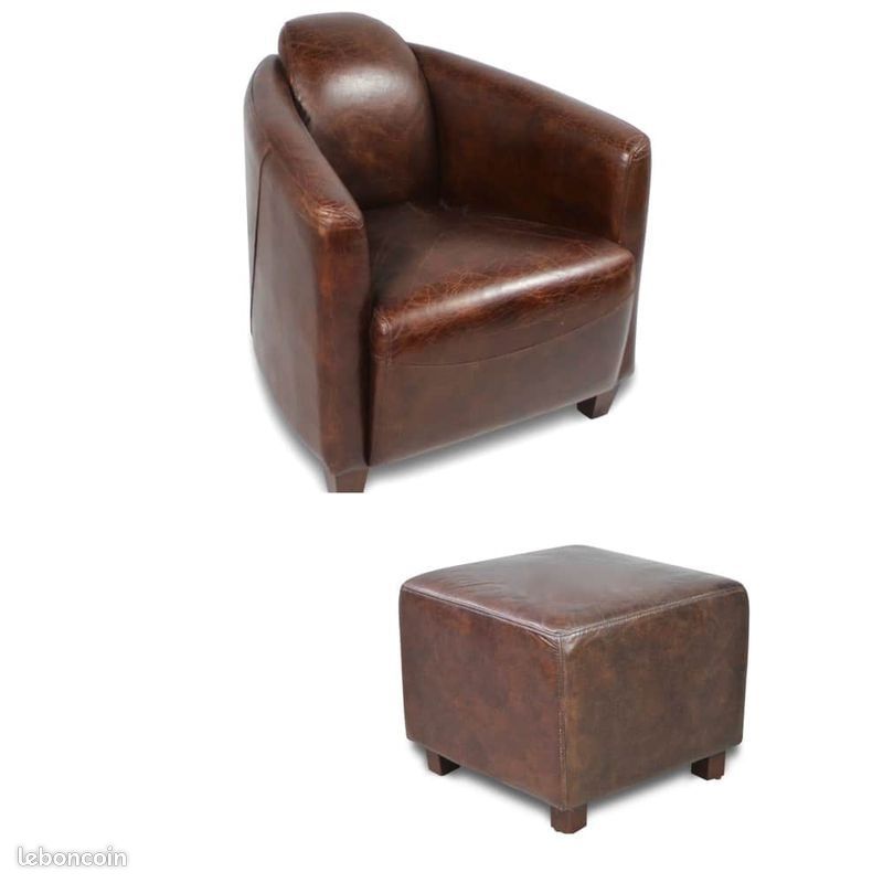Fauteuil et Pouf en cuir NEUF (image 1)