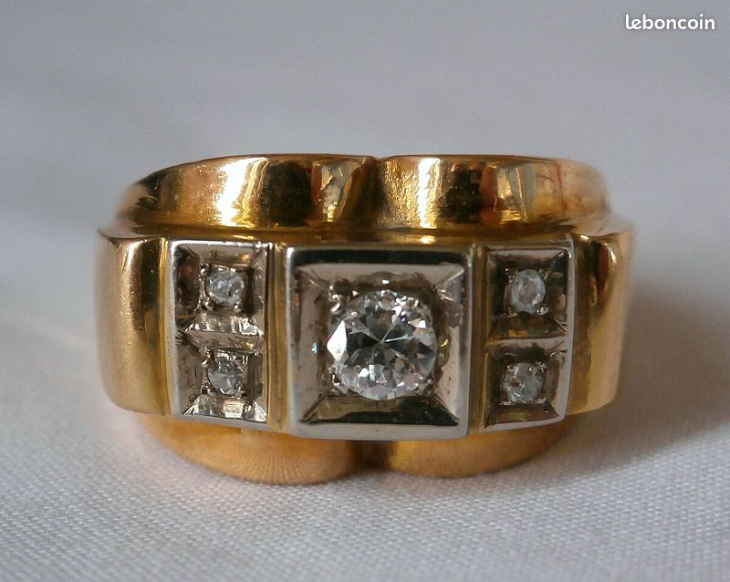 Bague vintage en or 18 carats avec aigue-marine, 1950 – Antichità Galliera