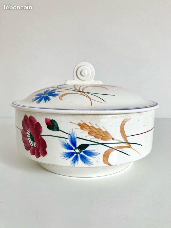 Légumier plat fleurs coquelicots blé bleuet Messidor faïencerie Onnaing / Vintage (image 1)