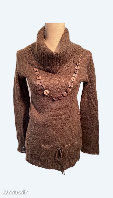Magnifique pull long col boule coloris noisette taille XS (image 1)
