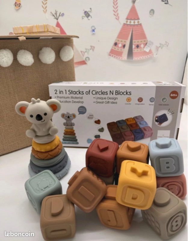 Tour empilable Montessori Anneaux dentition – Jouet bébé 3- 12