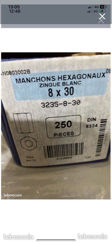 Paquet de 250 Manchons entretoises hexagonal zingué pour tige filetée (image 1)