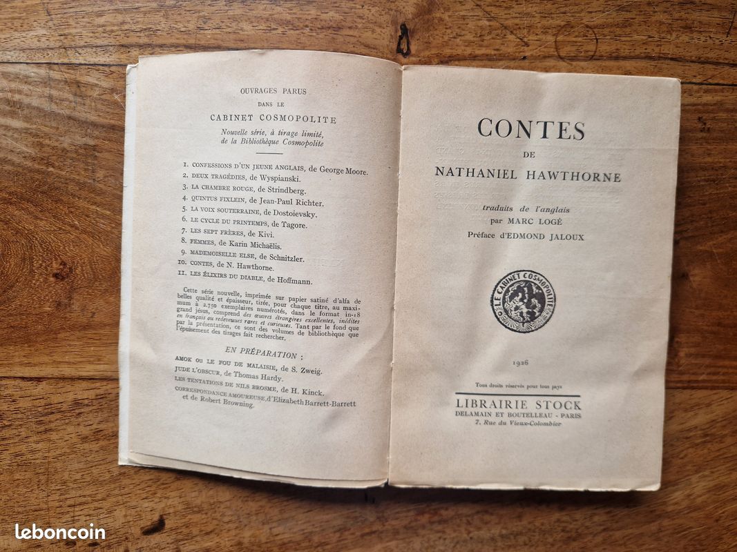 « Contes » de Nathaniel Hawthorne – Le Cabinet Cosmopolite (1926). Numéroté 2296 (image 3)