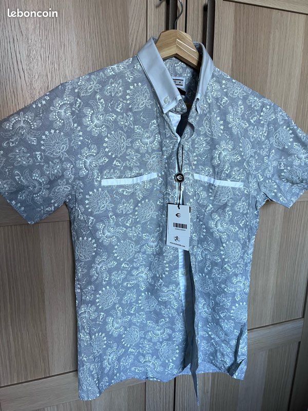 Chemise Homme Volcom Manches Courtes - Gris, Motif Ondulé, Taille S, Coupe Moderne