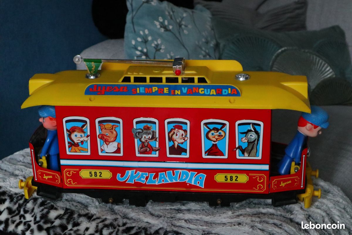 TECHNOFIX FRANCE JOUET Ancien Tramway Mecanique En Tole Lithographiee