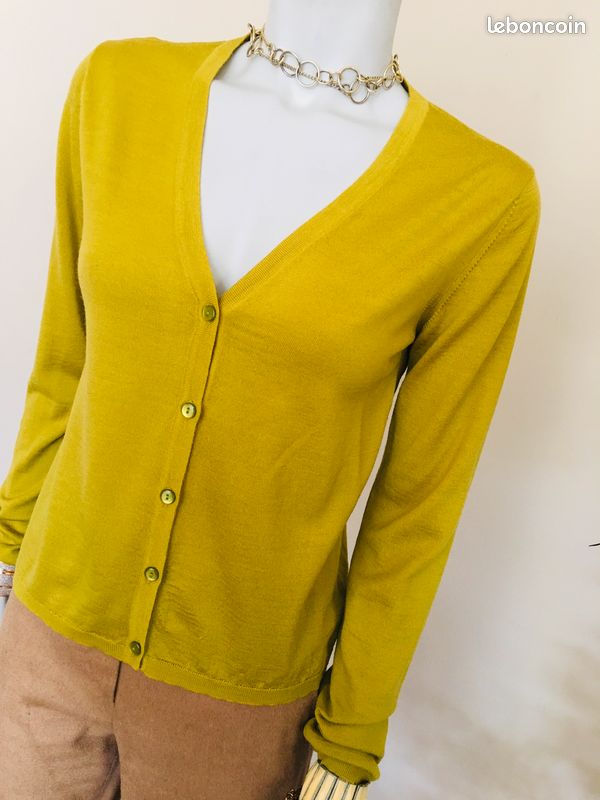 T 38 superbe gilet tout doux vert col en V neuf (image 5)
