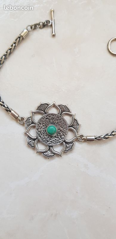 Bracelet Fleur de Lotus en argent et turquoise (image 5)