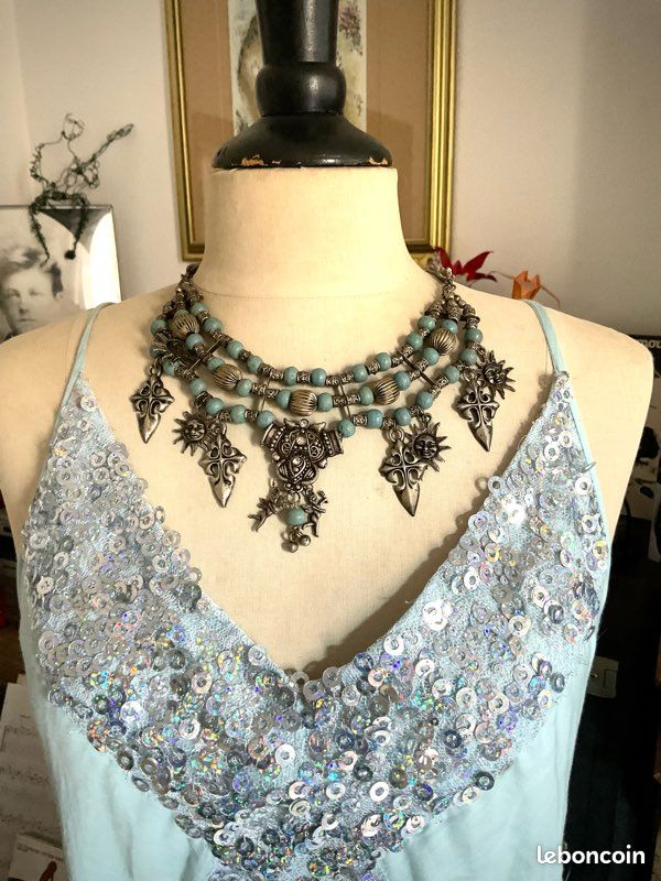 Collier Plastron Vintage Argenté 1833 - Bijou Rétro Souple Foulard, Femme, état Impeccable