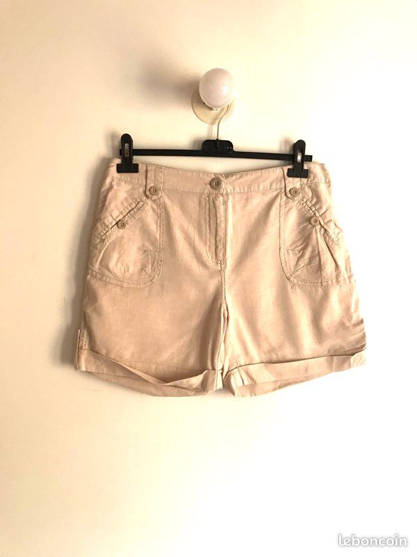 Short beige en lin et coton Tout simplement taille 40 (image 1)