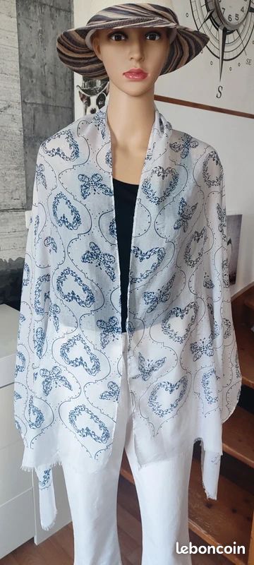 Foulard Bleu Canard / Vert – 70 X 180 Cm – Écharpe Femme Occasion – Tissu Doux Et Léger