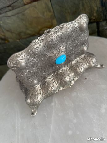Fermoir Boîte Turquoise Et Argent - 1 Pièce, Cuivre Plaqué, Fait Main Inde