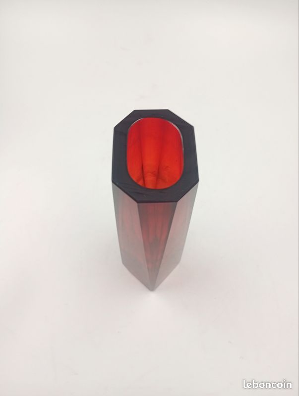 Vase Géode Prisme Facetté Vintage Rouge Rubis Années 60 70 Midcentury Moderniste Space Age (image 8)