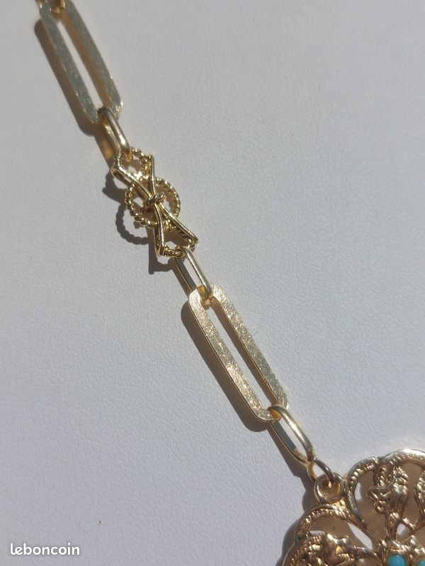 Collier Ancien Pendentif Pierre Bleue En Vermeil - Argent 925, Fermoir Légèrement Usé, Plein De Charme Vintage.