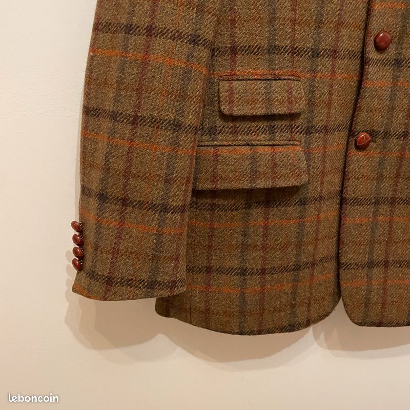 Sublime Veste en Harris Tweed vintage à carreaux Tartan - Pure laine tissée main - Taille 50 (image 3)