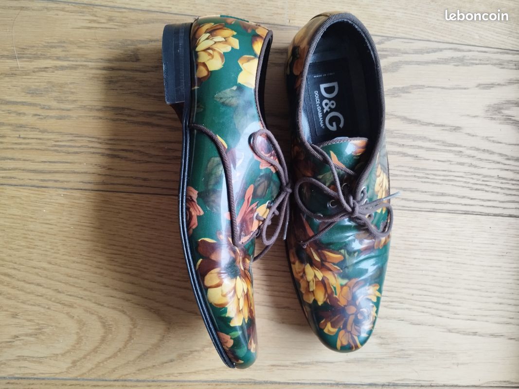 Derbies Dolce & Gabbana vertes imprimées fleurs jaunes (image 1)