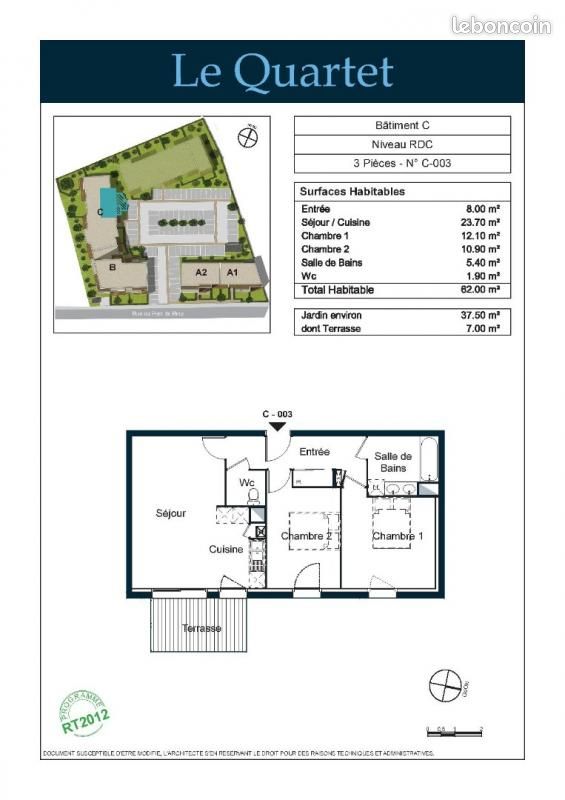 Appartement a louer coueron - 3 pièce(s) - 62 m2 - Surfyn