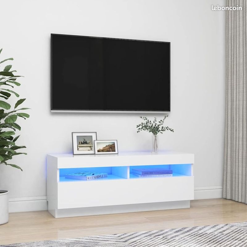 MSA Meuble TV avec lumières LED Blanc brillant 75x35x40 cm