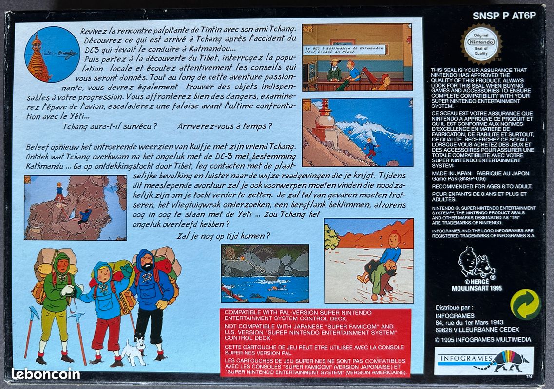 Tintin Au Tibet . Cartouche Pour Super Nintendo (image 2)