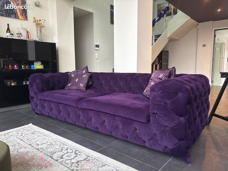 Grand canapé 4 places velours violet design (image 2)