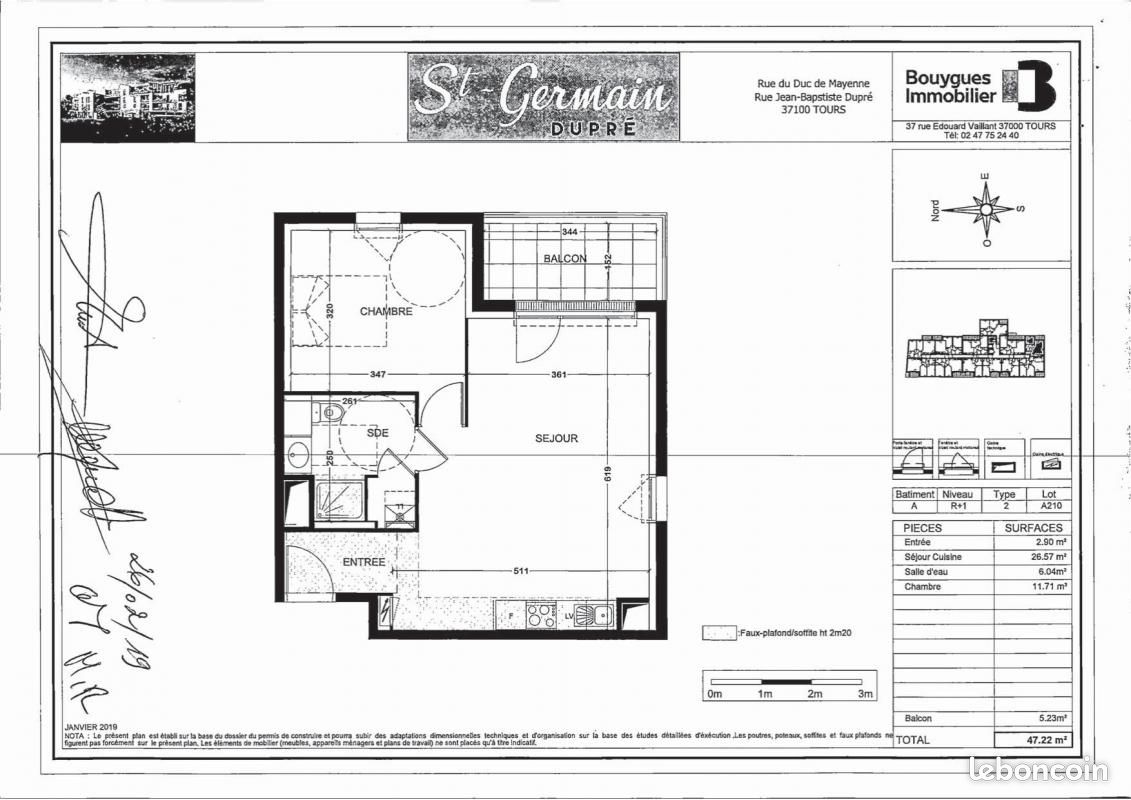 Appartement a louer tours - 2 pièce(s) - 47 m2 - Surfyn